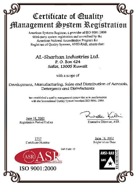 Certificate of Quality Management System Registration