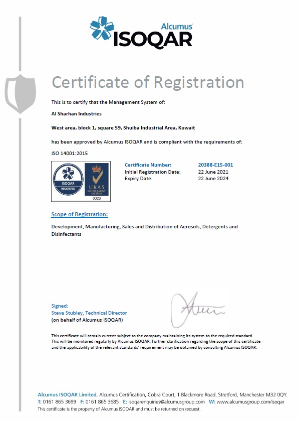 Initial certificate ISO14001